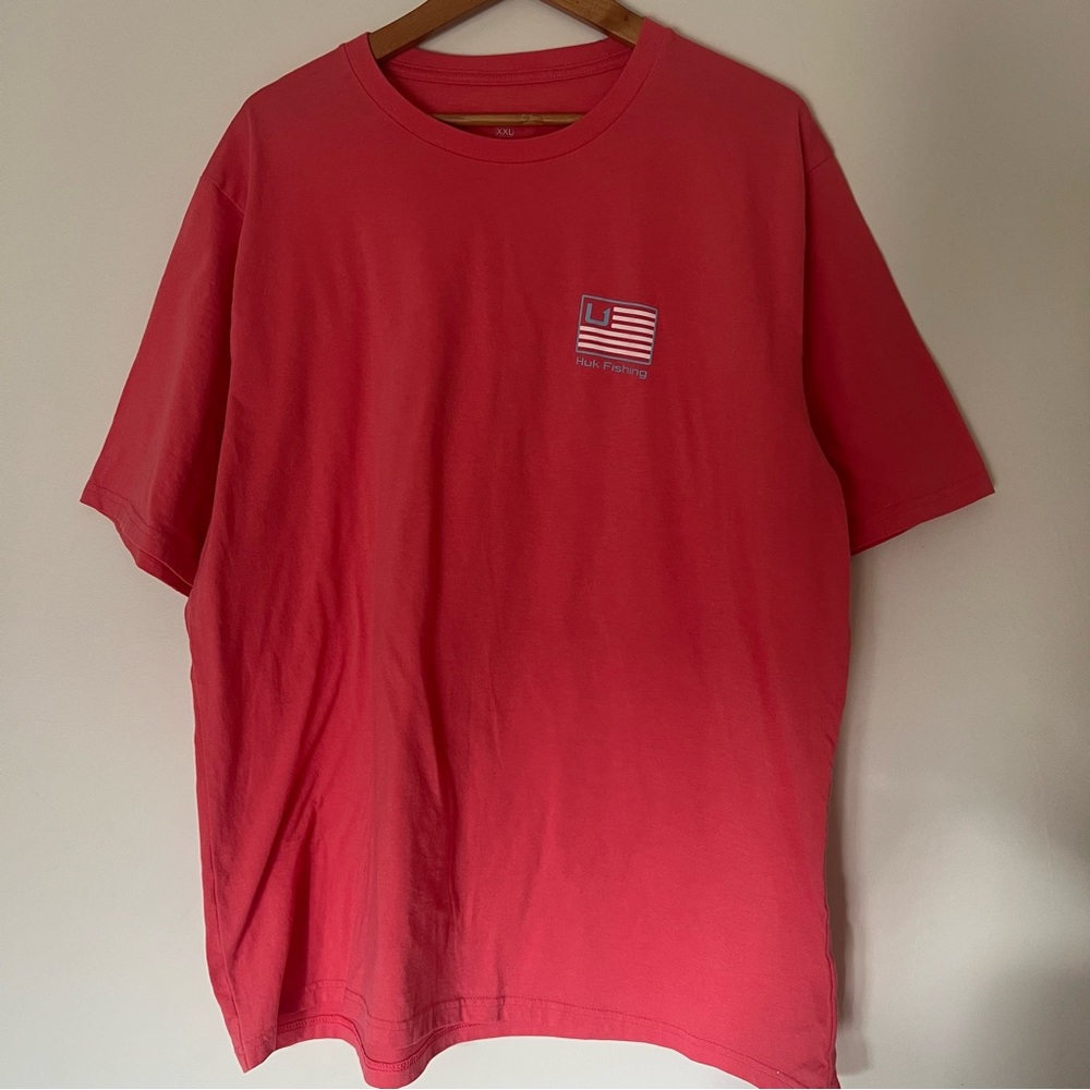 Huk Men’s Salmon/Pink Color Cotton Poly Flag Fishing T-Shirt Size XXL